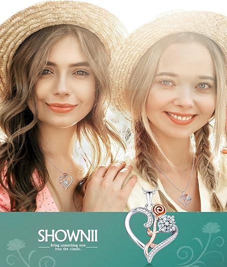 ONE :💎Pendant FLOWER ROSE HEART Necklace💎MOISSANITE DIAMOND 18k WHITE GOLD PLATED OVER 925 STERLNG SILVER