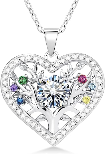 ONE :💎Pendant TREE HEART Necklace💎MOISSANITE DIAMOND 18k WHITE GOLD PLATED OVER 925 STERLNG SILVER