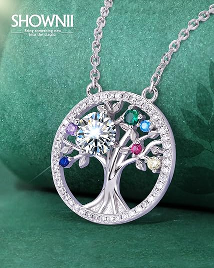 ONE :💎Pendant Tree Necklace💎MOISSANITE DIAMOND 18k WHITE GOLD PLATED OVER 925 STERLNG SILVER